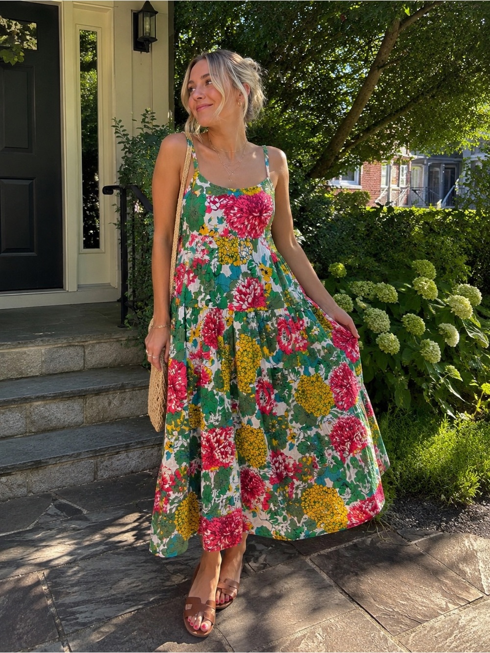 Floral Cottagecore Cotton Dress | Boho Garden | Colorful Tiered Summer Size M